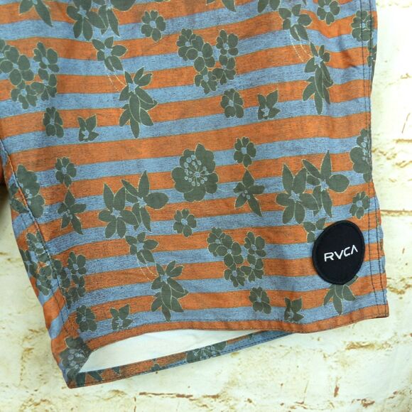 RVCA Board Shorts Mens 32 Vintage Brushed 9” Stripe Floral Ombre Swim Surf - Picture 6 of 14